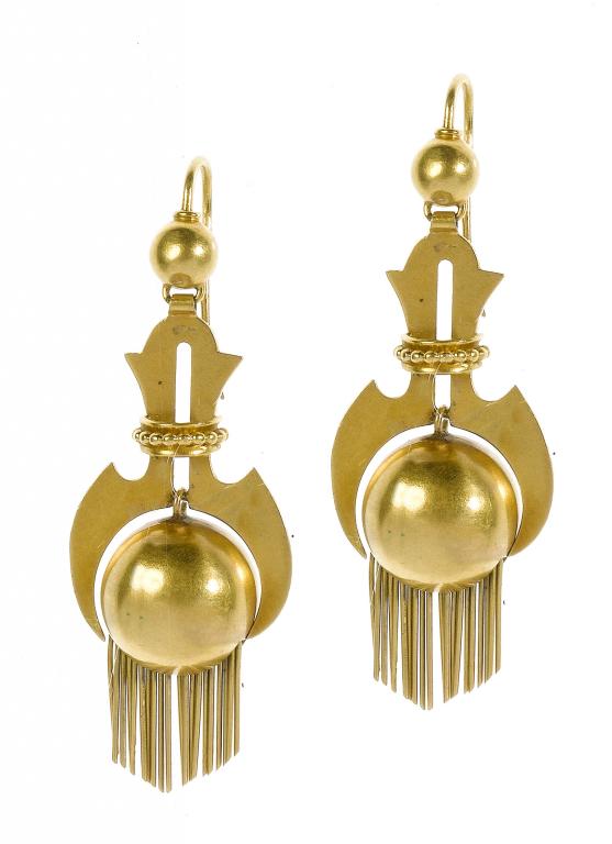 Appraisal: A PAIR OF VICTORIAN GOLD EARRINGS of fully articulated fringed