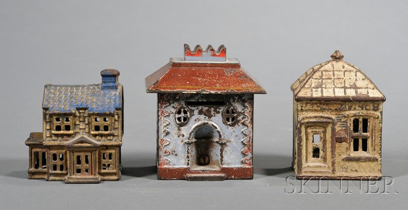 Appraisal: Three Small Cast Iron Architectural Still Banks America late th