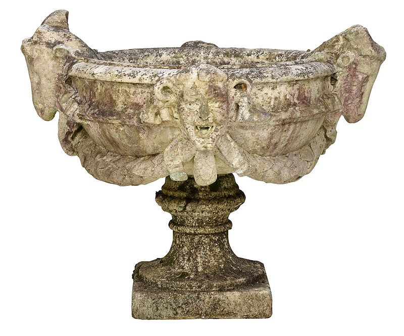 Appraisal: Early Carved Marble Garden Basin on Stand age unknown possibly