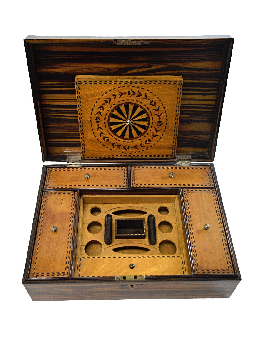 Appraisal: A th century Anglo Indian Macassar ebony jewellery box with