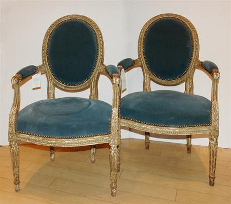 Appraisal: Pair of Louis XVI Style Painted Fauteuils en Cabriolet Estimate