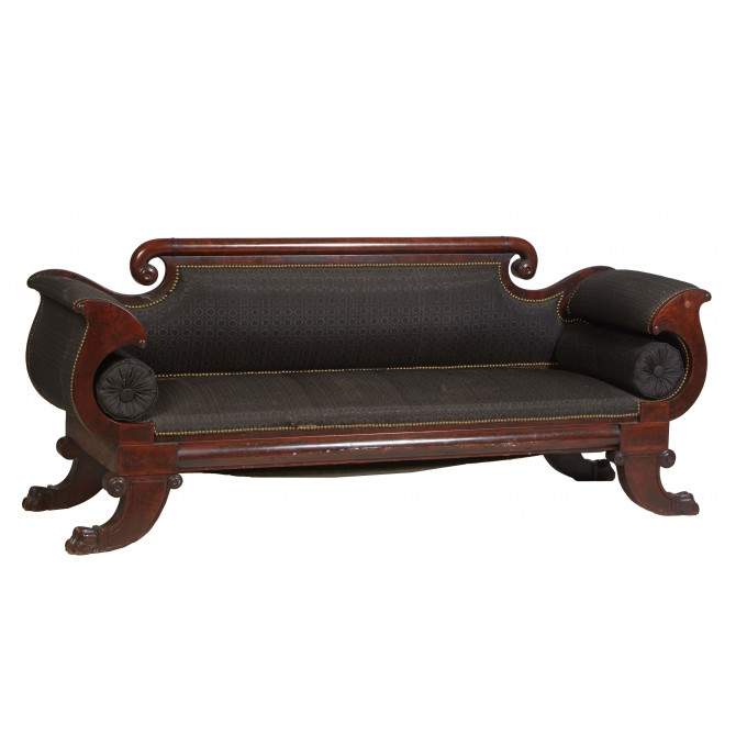 Appraisal: American Carved Mahogany Late Classical Paw Foot Settee th c