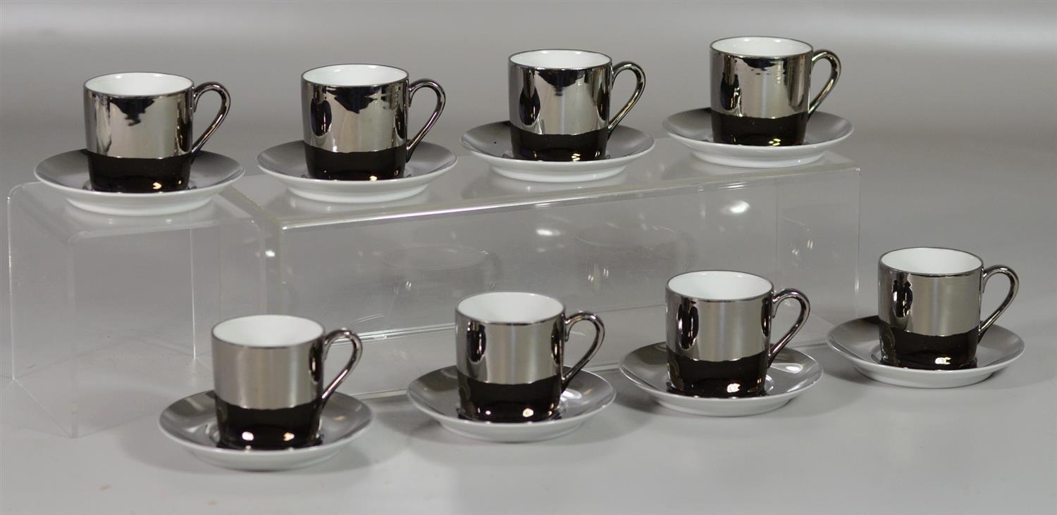 Appraisal: Georg Jensen Silvertone Demitasse Cups Saucers new with original boxes