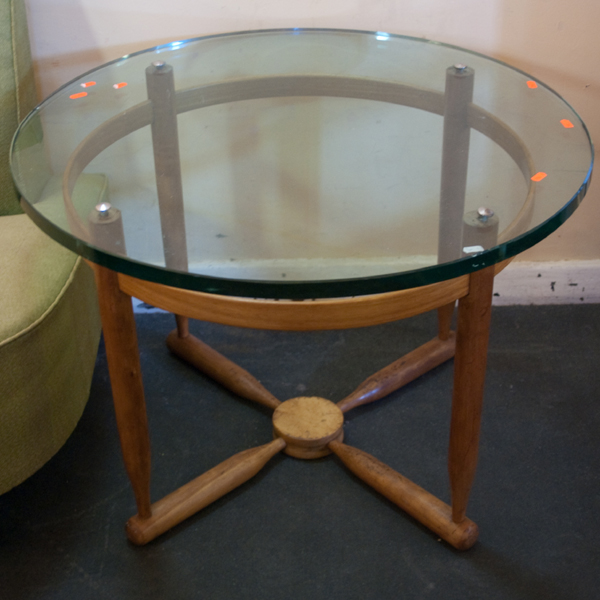 Appraisal: CIRCULAR COFFEE TABLE WITH GLASS TOP