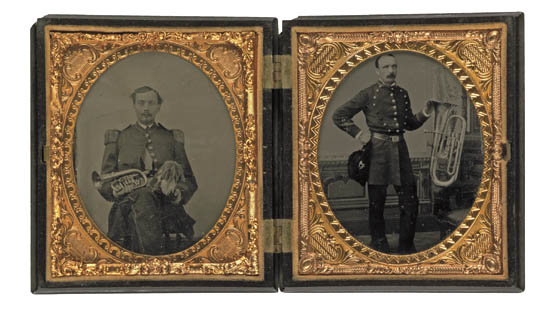 Appraisal: CIVIL WAR Group of sixth-plate tintypes of musicians including two