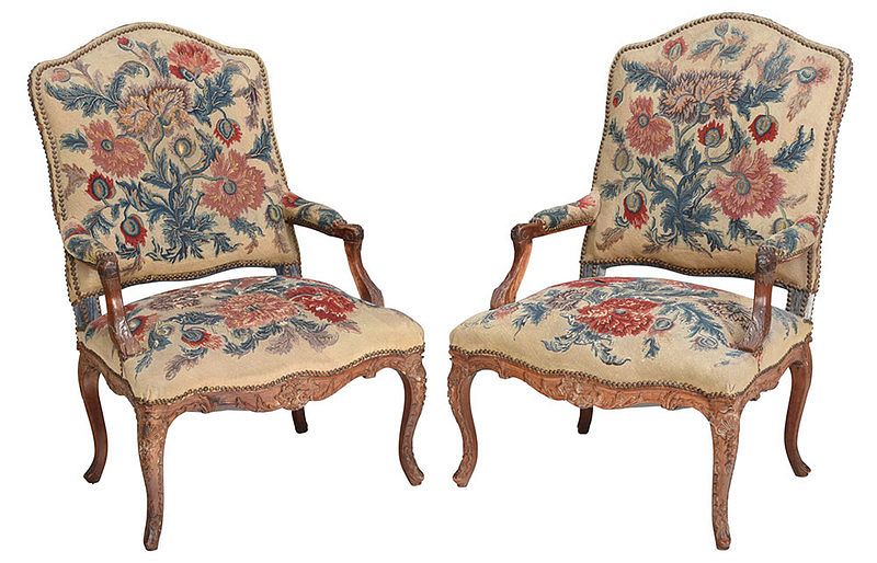 Appraisal: Pair of Provincial Louis XV Walnut Arm Chairs French th