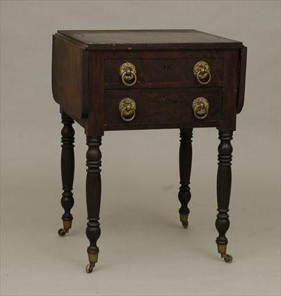 Appraisal: Federal Carved Mahogany Drop-Leaf Two-Drawer Work Table