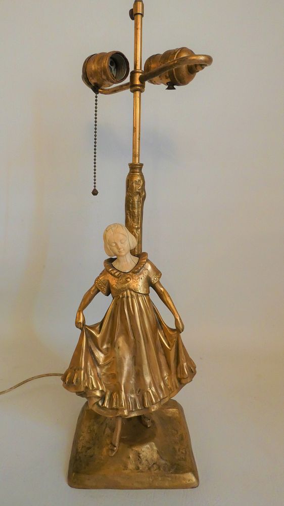 Appraisal: AUSTRIAN BRONZE FIGURAL LAMP BY ULRICH Art Nouveau antique gilt