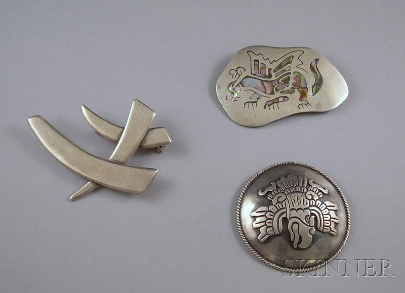 Appraisal: Three Mexican Sterling Silver Brooches