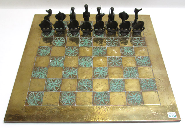 Appraisal: MEDIEVAL THEME CHESS SET with thirty three hand forged metal