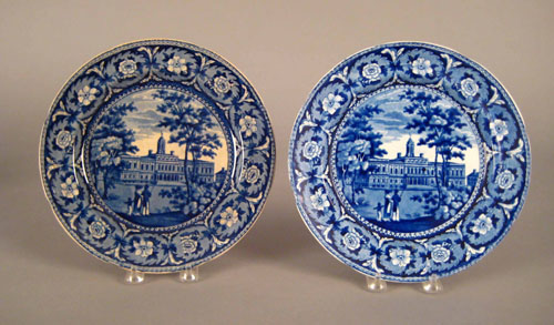 Appraisal: Two historical blue Staffordshire plates th c depicting City Hall