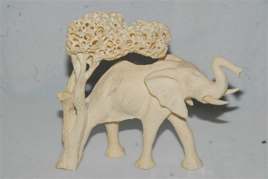 Appraisal: CHINESE CARVED IVORY FIGURE OF AN ELEPHANT AND TREE x