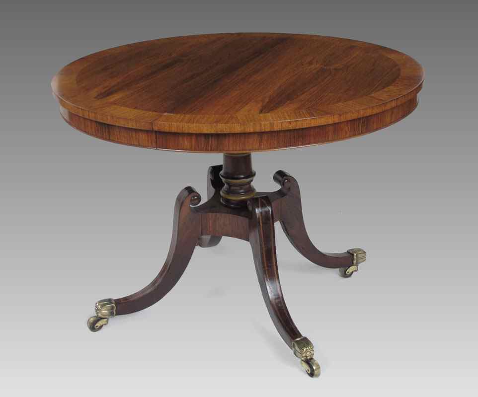 Appraisal: th C ENGLISH BANDED MAHOGANY CENTER TABLE Round table turned