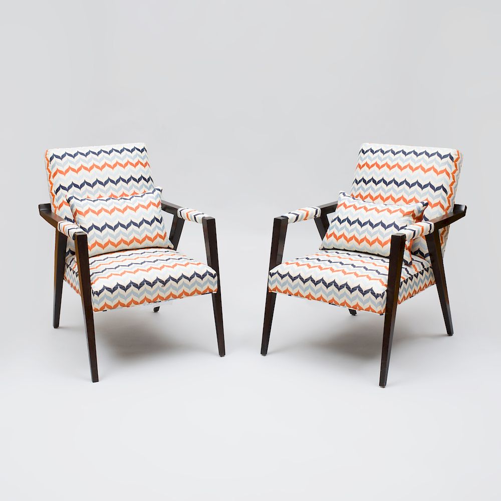 Appraisal: Pair of Micheal Berman Stained Wood 'Tempest' Chairs for Kravet