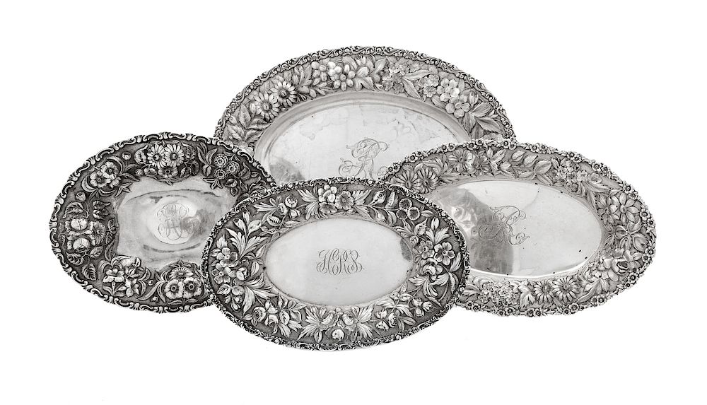 Appraisal: A Group of Four American Silver Oval Trays A Group