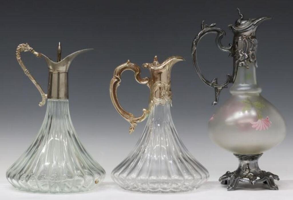 Appraisal: lot of Silverplate-mounted glass claret jugs wine ewers early th