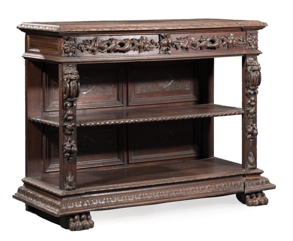 Appraisal: Renaissance Carved Oak Metamorphic Server late th c hinged top