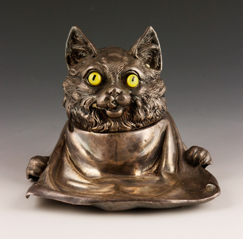 Appraisal: - Cat Inkwell Inkwell in form of cat with yellow