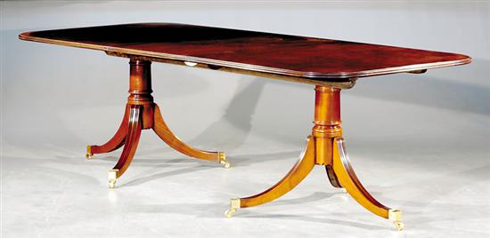 Appraisal: Georgian style double pedestal mahogany dining table rectangular top fitted