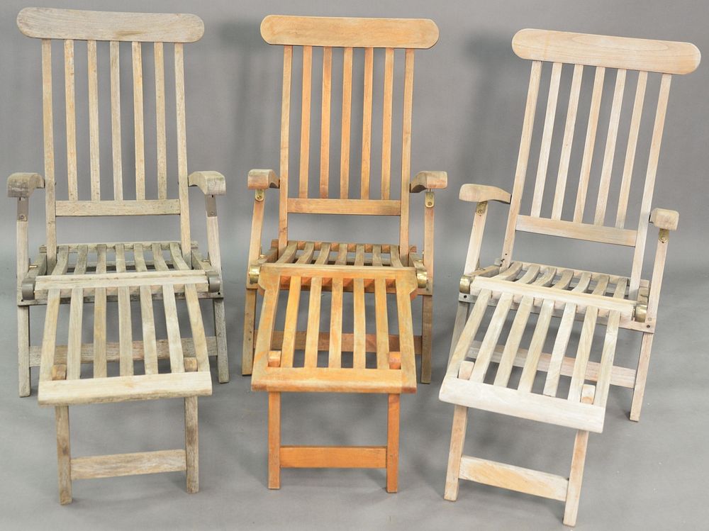 Appraisal: Set of Three Outdoor Classics Teak Lounge Chairs with adjustable