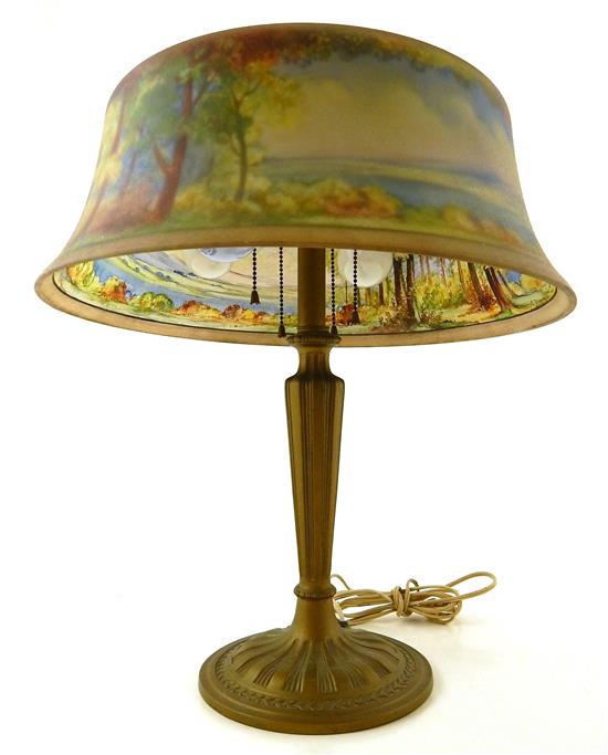 Appraisal: Pairpoint reverse painted lamp signed C Durand along inner rim