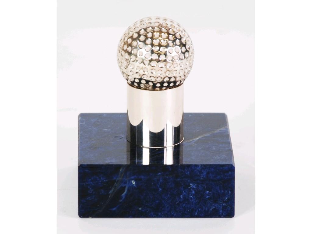 Appraisal: STERLING SILVER GOLF BALL PATTERN DESK PAPERWEIGHT on a blue