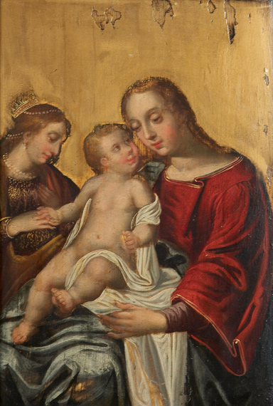 Appraisal: Flemish School th Century Madonna and Child with Saint Catherine