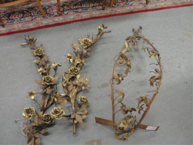 Appraisal: Gilt Metal Floral Form Sconces AS IS From a prominent