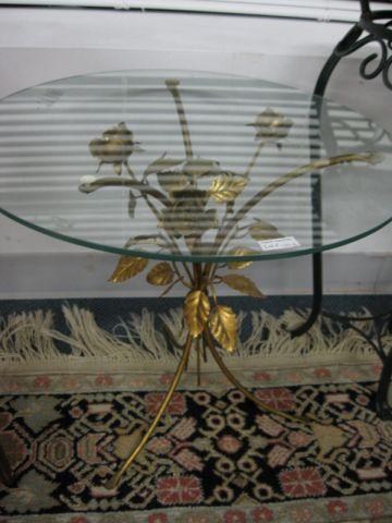 Appraisal: Italian Gilt Metal Side Table Glass top floral decor tall