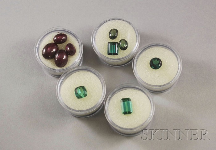 Appraisal: Group of Unmounted Stones four star rubies and six green