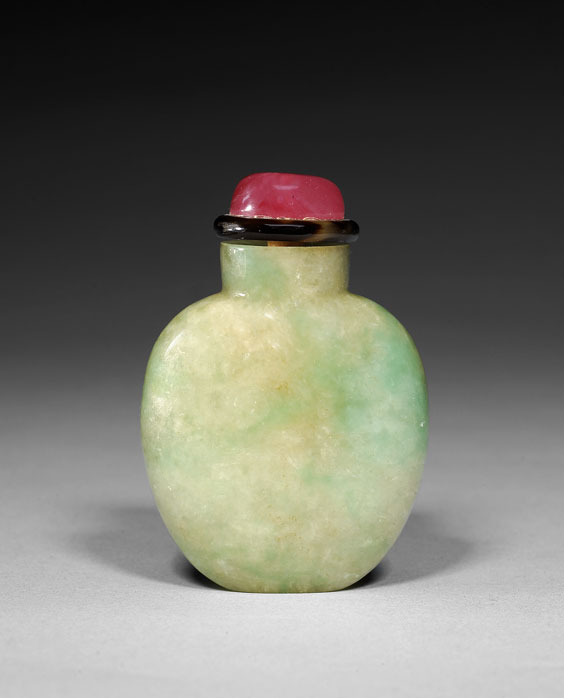 Appraisal: ANTIQUE JADEITE SNUFF BOTTLE Well hollowed and antique translucent jadeite