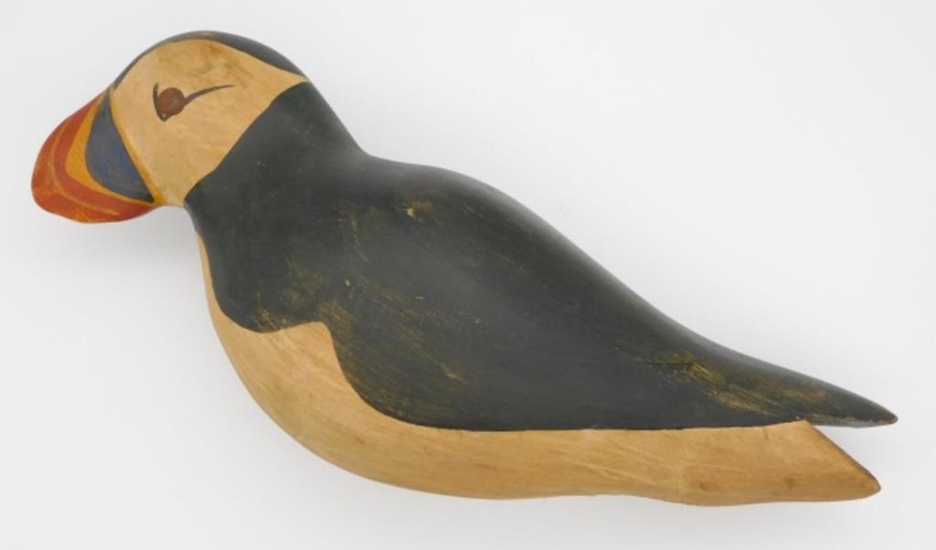 Appraisal: TWO WOODEN DECOYS TO INCLUDE PETER PELTZ CAPECod miniature carved