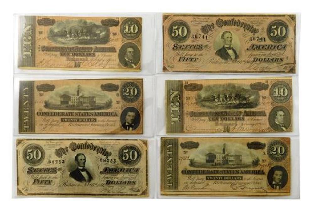 Appraisal: Six Confederate bank notes all from the seventh series of