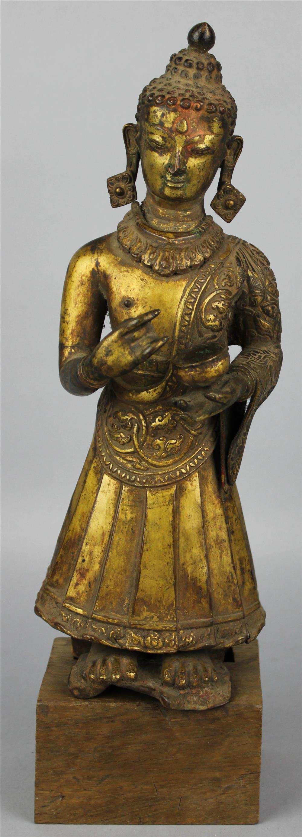 Appraisal: SOUTHEAST ASIAN BRONZE COVERED WOOD FIGURE OF THE BUDDHA modeled