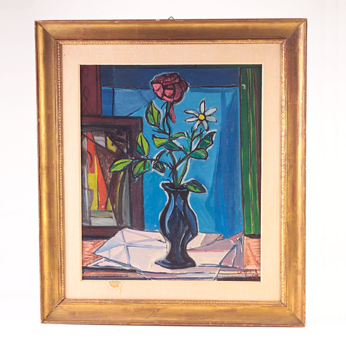 Appraisal: Antonio Corpora - Red Rose In Vase oil on canvas