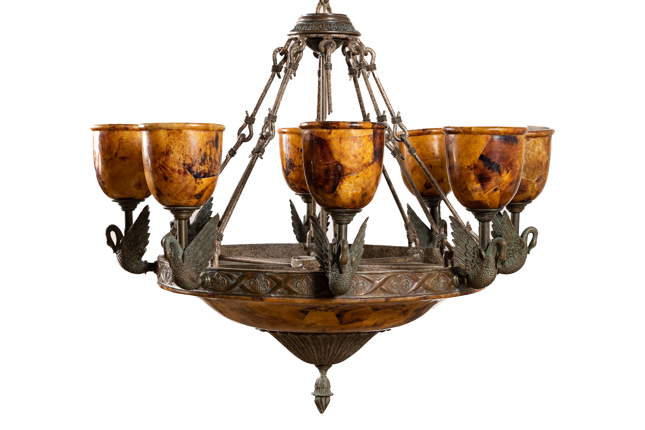 Appraisal: MAITLAND SMITH NINE LIGHT SWAN CHANDELIER Maitland Smith arm swan