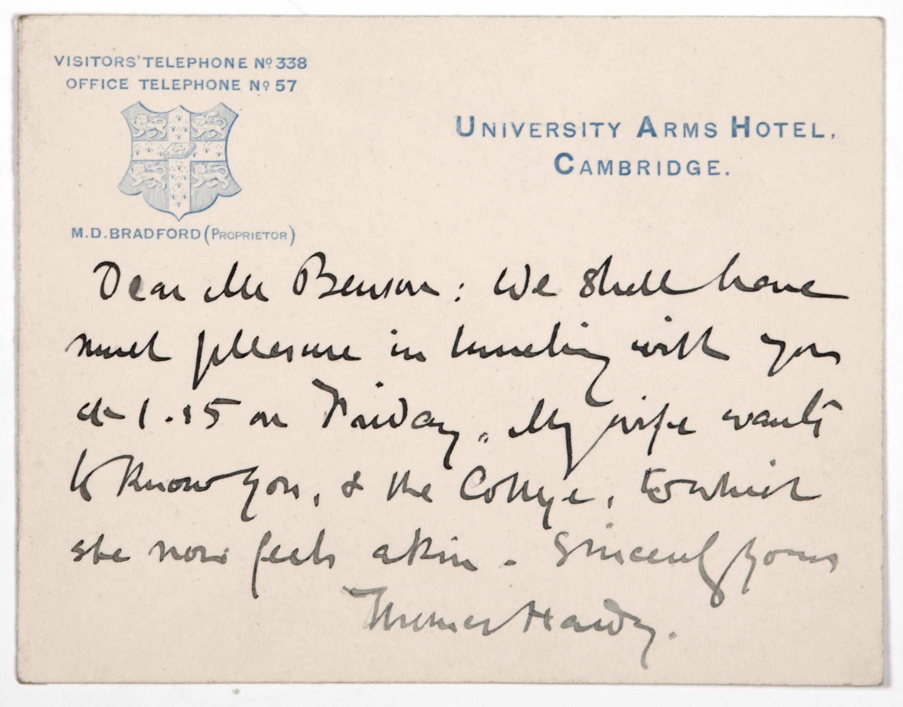 Appraisal: HARDY THOMAS - Autograph Note Signed ''Thomas Hardy p mo