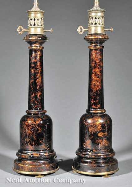 Appraisal: A Pair of French Faux Tortoiseshell glomis Carcel Lamps now