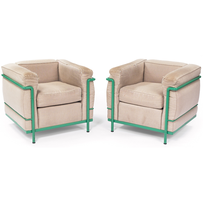 Appraisal: Le Corbusier LC chairs pair by Cassina canvas cushions in