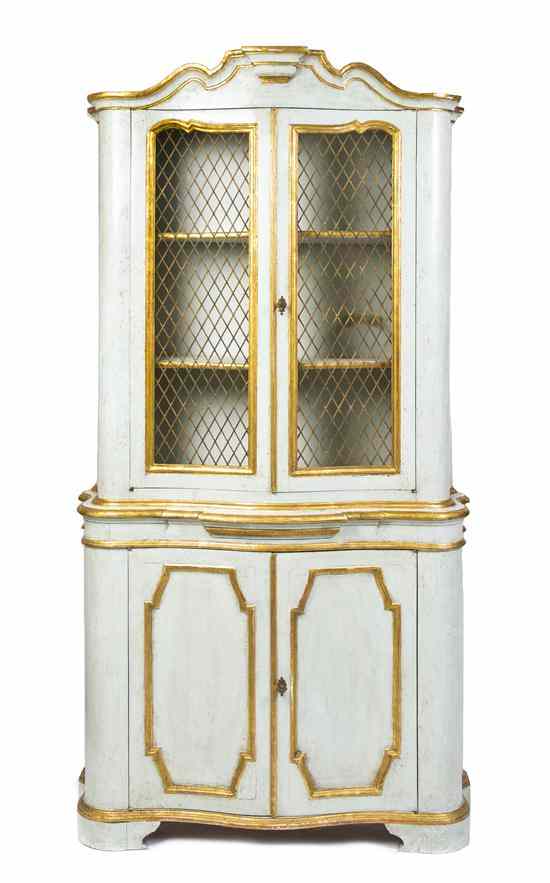 Appraisal: A Continental Painted Pine Hutch having a shaped molded cornice