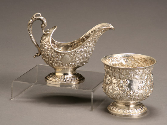 Appraisal: American Repouss Silver Sauce Boat and a Bowl Andrew Ellicott