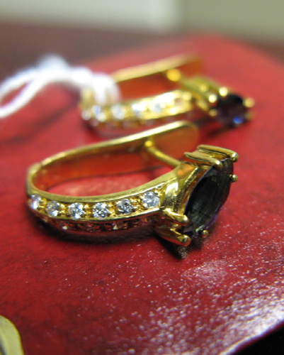 Appraisal: PAIR OF SAPPHIRE DIAMOND AND EIGHTEEN KARAT GOLD EARRINGS each