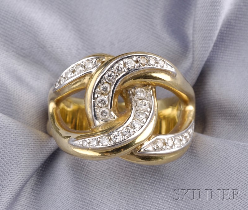 Appraisal: kt Gold and Diamond Ring designed as two interlocking links