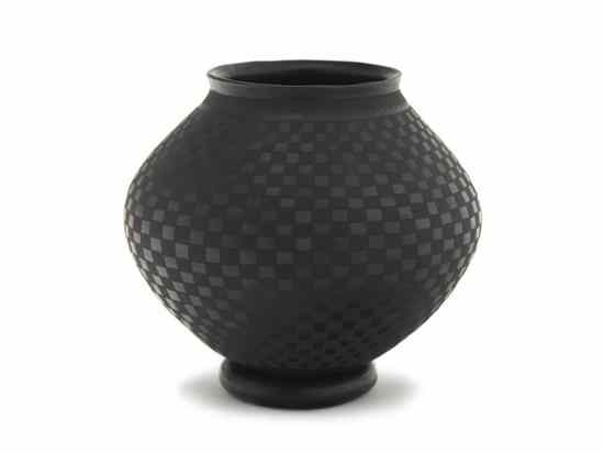 Appraisal: A Casas Grandes Blackware Jar with checkerboard design signed Nicholas