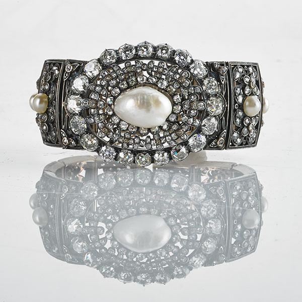 Appraisal: NATURAL SALTWATER PEARL OLD MINE DIAMOND BRACELET GIA pearl identification