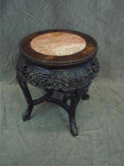 Appraisal: Asian Style Carved Low Marbletop Table From a North Bergen