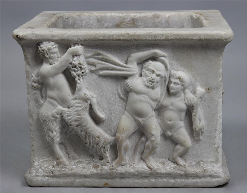 Appraisal: ROMAN STYLE MARBLE PLANTER carved in relief with satyrs and