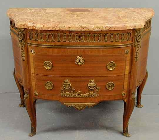 Appraisal: French marble top Louis xvi style chest of drawers c