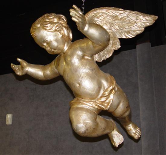 Appraisal: Carved Wooden Winged Cherub Circa Child with outspread arms and