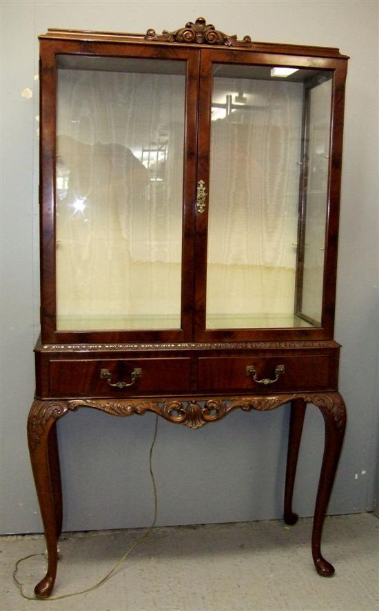 Appraisal: th century mahogany display cabinet raised on carved cabriole legs